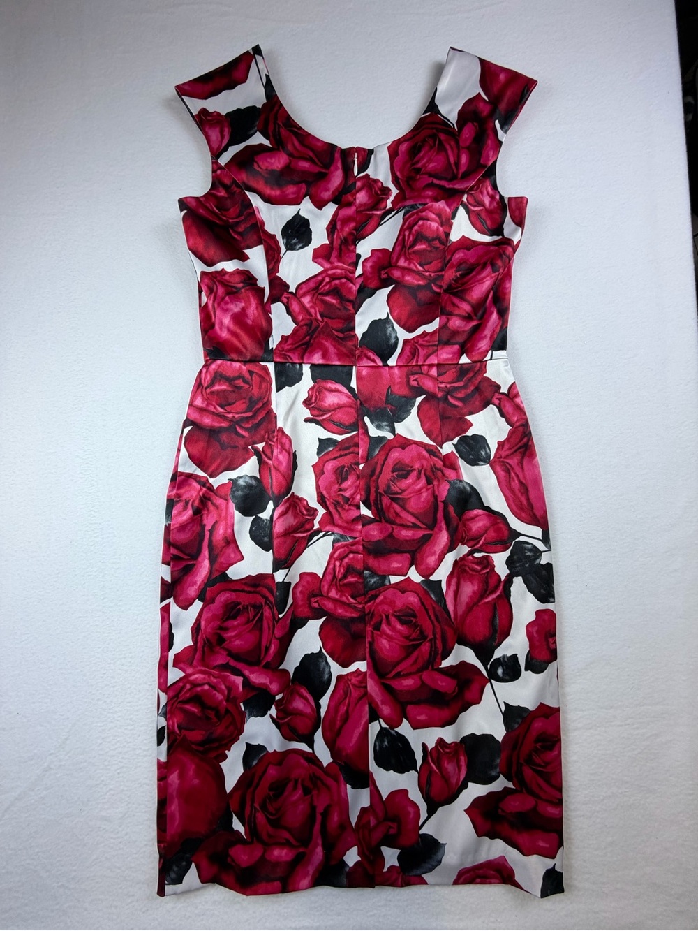 White House Black Market Red Rose Print Sheath Dress Size 6 Sleeveless Cocktail - Picture 10 of 12